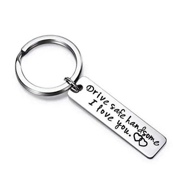 Cute Black Stainless Steel Charm Couple Drive Safe Keychain Gift for Boyfriend & Girlfriend