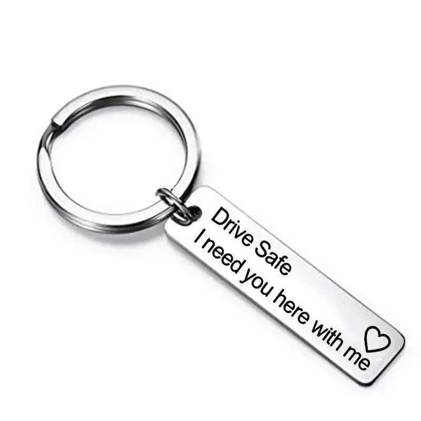 Cute Black Stainless Steel Charm Couple Drive Safe Keychain Gift for Boyfriend & Girlfriend