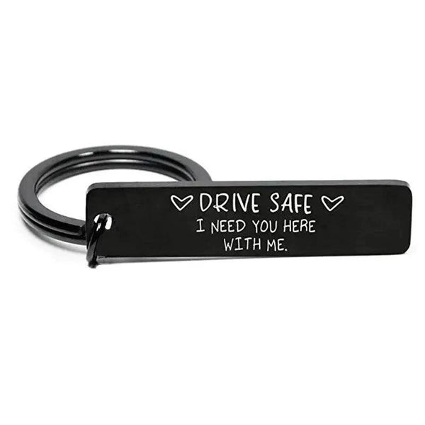 Cute Black Stainless Steel Charm Couple Drive Safe Keychain Gift for Boyfriend & Girlfriend