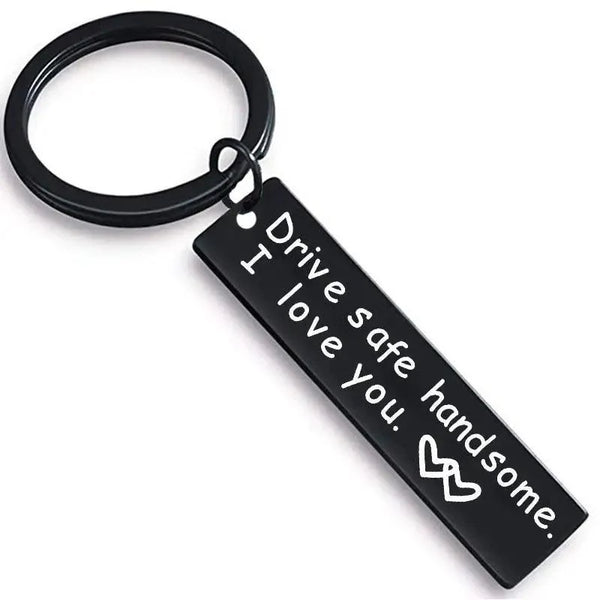 Cute Black Stainless Steel Charm Couple Drive Safe Keychain Gift for Boyfriend & Girlfriend