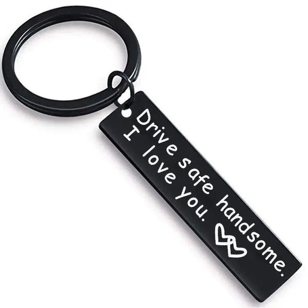Cute Black Stainless Steel Charm Couple Drive Safe Keychain Gift for Boyfriend & Girlfriend
