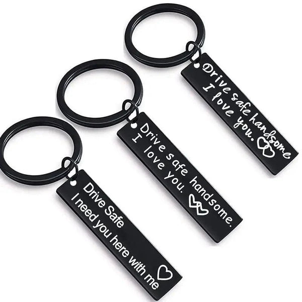 Cute Black Stainless Steel Charm Couple Drive Safe Keychain Gift for Boyfriend & Girlfriend