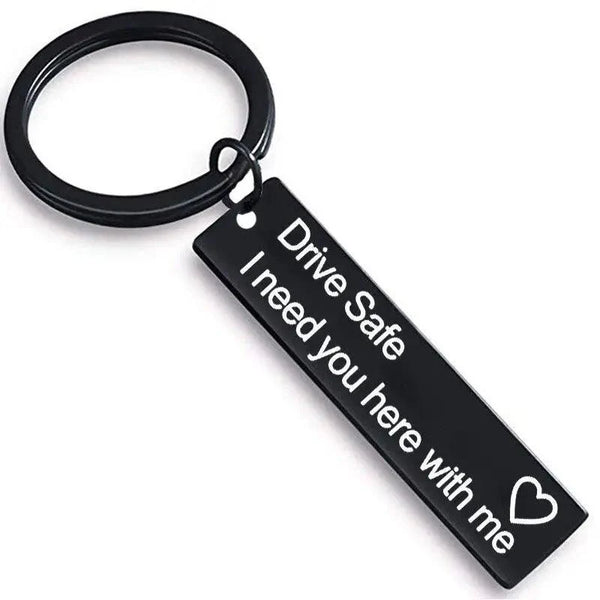Cute Black Stainless Steel Charm Couple Drive Safe Keychain Gift for Boyfriend & Girlfriend