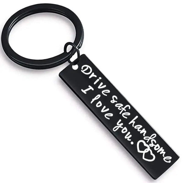 Cute Black Stainless Steel Charm Couple Drive Safe Keychain Gift for Boyfriend & Girlfriend