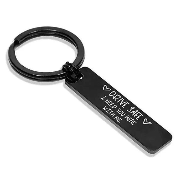Cute Black Stainless Steel Charm Couple Drive Safe Keychain Gift for Boyfriend & Girlfriend