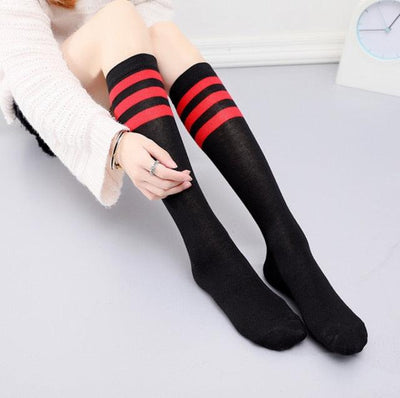 Cute Black White Velvet Warm Long Socks Solid Color Knee High Female Socks Fashion Nylon Stockings For Women