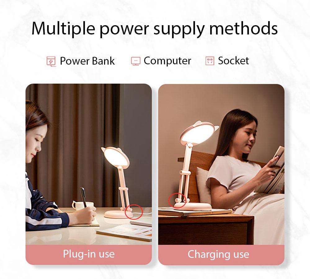Cute Cat LED Table Lamp Children Study Eye Protection Desk Lamp 3600/6400mAh Long Battery Life Smart Bedroom Night Lamp Decorative Table Lamp Cute Study Lamps for Bedroom Décor