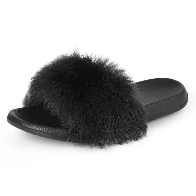 Cute Fluffy Ladies Indoor Warm Slippers Furry Luxury Flip Flops   Women's Fashion Flat Soft Flip Flops