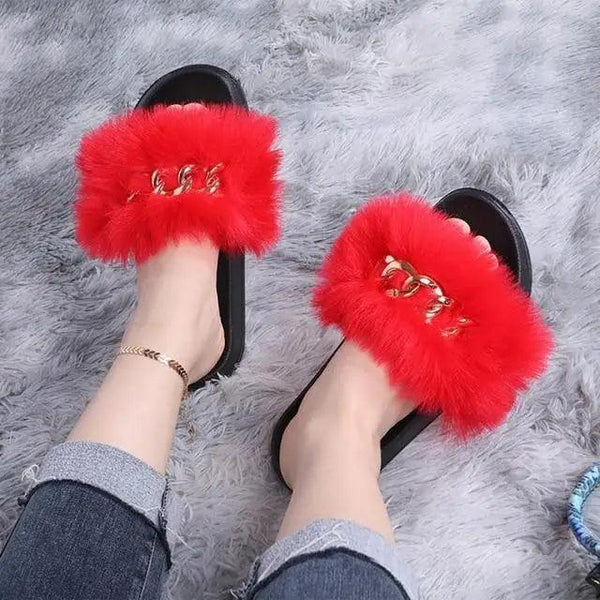 Cute Fluffy Ladies Indoor Warm Slippers Furry Luxury Flip Flops   Women's Fashion Flat Soft Flip Flops