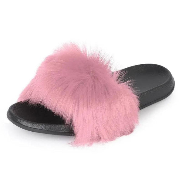 Cute Fluffy Ladies Indoor Warm Slippers Furry Luxury Flip Flops   Women's Fashion Flat Soft Flip Flops