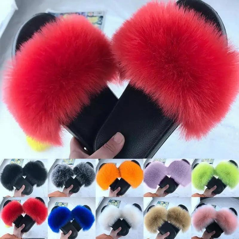 Cute Fluffy Ladies Indoor Warm Slippers Furry Luxury Flip Flops   Women's Fashion Flat Soft Flip Flops