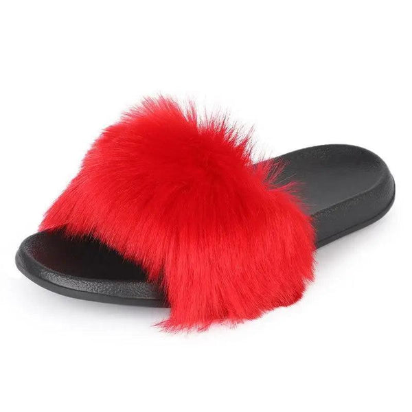 Cute Fluffy Ladies Indoor Warm Slippers Furry Luxury Flip Flops   Women's Fashion Flat Soft Flip Flops