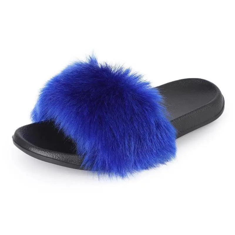 Cute Fluffy Ladies Indoor Warm Slippers Furry Luxury Flip Flops   Women's Fashion Flat Soft Flip Flops