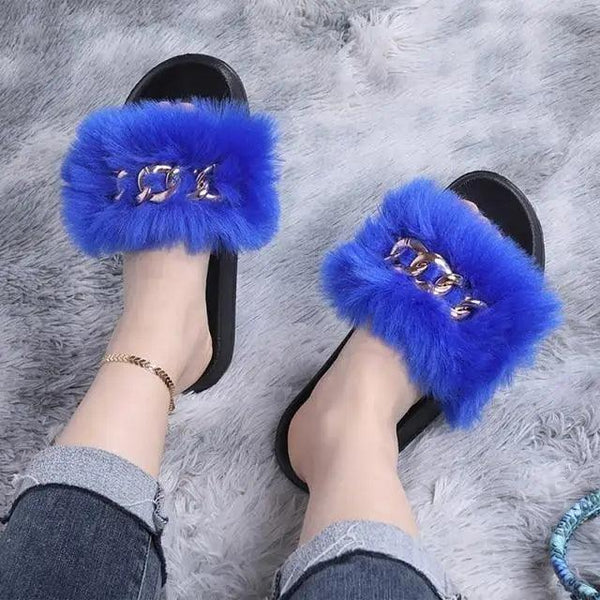 Cute Fluffy Ladies Indoor Warm Slippers Furry Luxury Flip Flops   Women's Fashion Flat Soft Flip Flops