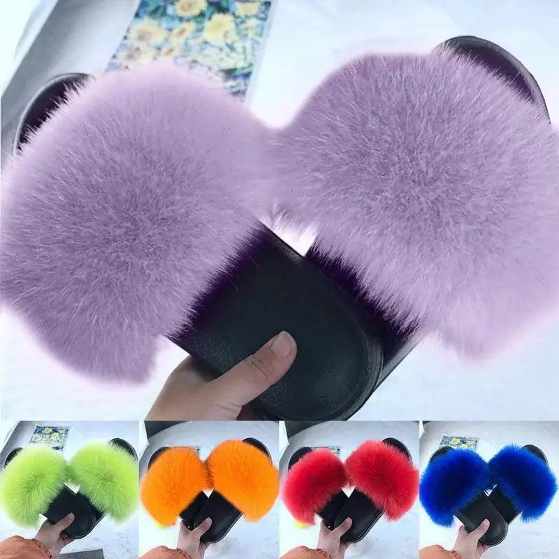 Cute Fluffy Ladies Indoor Warm Slippers Furry Luxury Flip Flops   Women's Fashion Flat Soft Flip Flops