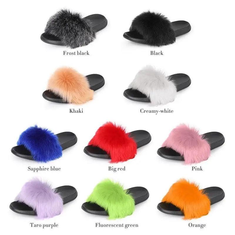 Cute Fluffy Ladies Indoor Warm Slippers Furry Luxury Flip Flops   Women's Fashion Flat Soft Flip Flops