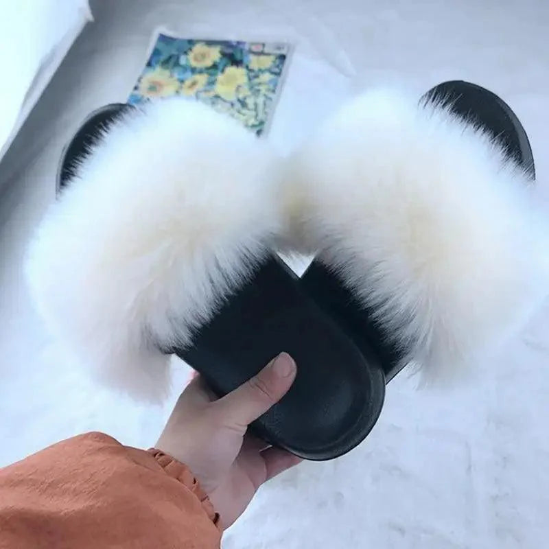 Cute Fluffy Ladies Indoor Warm Slippers Furry Luxury Flip Flops   Women's Fashion Flat Soft Flip Flops