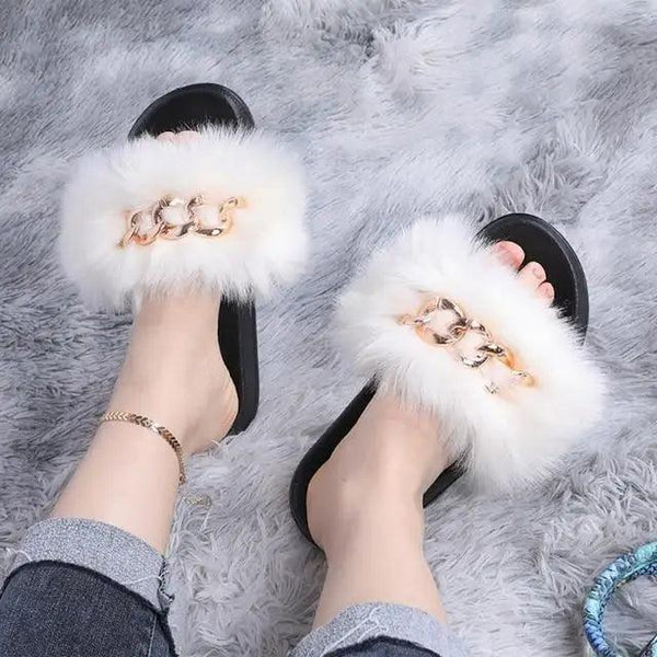 Cute Fluffy Ladies Indoor Warm Slippers Furry Luxury Flip Flops   Women's Fashion Flat Soft Flip Flops