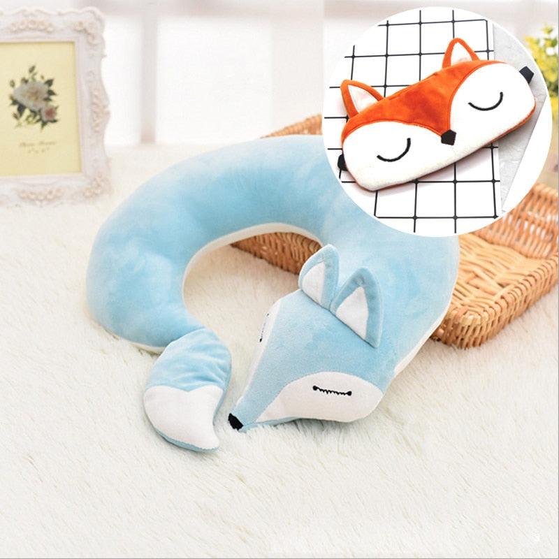 Cute Fox Animal Cotton Plush U Shape Neck Pillow Travel Car Home Pillow Nap Animal Pillow Health Care with Eye Mask Cute Fox U Shaped Neck Pillow for Car Airplane Traveling ,Animal Plush Stuffed Travel Pillow Travel Pillows Cartoon Planes Fox Animal