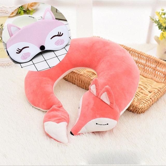 Cute Fox Animal Cotton Plush U Shape Neck Pillow Travel Car Home Pillow Nap Animal Pillow Health Care with Eye Mask Cute Fox U Shaped Neck Pillow for Car Airplane Traveling ,Animal Plush Stuffed Travel Pillow Travel Pillows Cartoon Planes Fox Animal