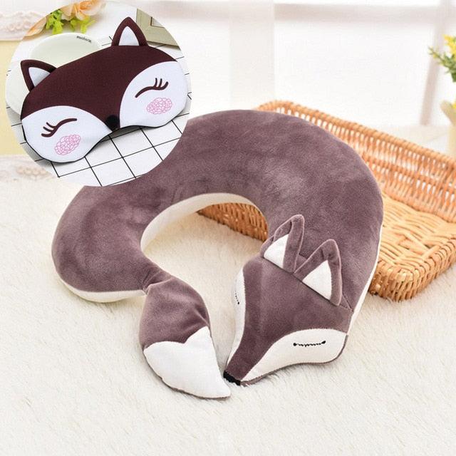 Cute Fox Animal Cotton Plush U Shape Neck Pillow Travel Car Home Pillow Nap Animal Pillow Health Care with Eye Mask Cute Fox U Shaped Neck Pillow for Car Airplane Traveling ,Animal Plush Stuffed Travel Pillow Travel Pillows Cartoon Planes Fox Animal