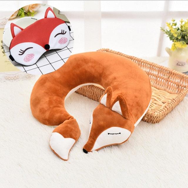 Cute Fox Animal Cotton Plush U Shape Neck Pillow Travel Car Home Pillow Nap Animal Pillow Health Care with Eye Mask Cute Fox U Shaped Neck Pillow for Car Airplane Traveling ,Animal Plush Stuffed Travel Pillow Travel Pillows Cartoon Planes Fox Animal