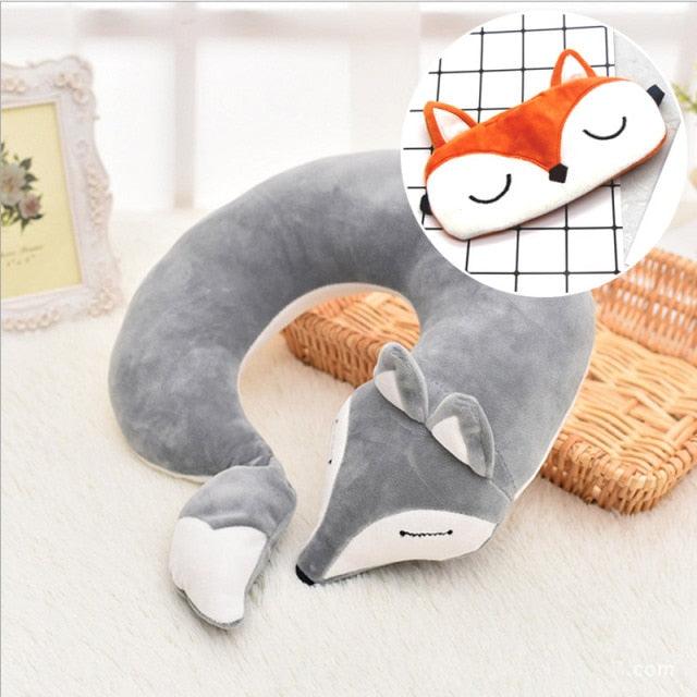 Cute Fox Animal Cotton Plush U Shape Neck Pillow Travel Car Home Pillow Nap Animal Pillow Health Care with Eye Mask Cute Fox U Shaped Neck Pillow for Car Airplane Traveling ,Animal Plush Stuffed Travel Pillow Travel Pillows Cartoon Planes Fox Animal