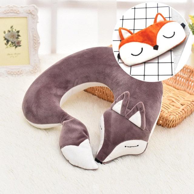 Cute Fox Animal Cotton Plush U Shape Neck Pillow Travel Car Home Pillow Nap Animal Pillow Health Care with Eye Mask Cute Fox U Shaped Neck Pillow for Car Airplane Traveling ,Animal Plush Stuffed Travel Pillow Travel Pillows Cartoon Planes Fox Animal