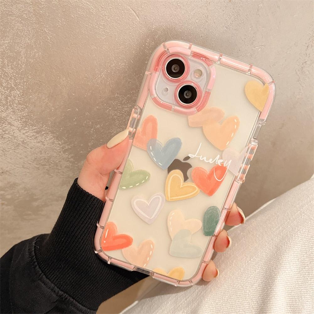 Cute Love Heart Soft Shockproof Bumper Transparent Phone Case For iPhone 12 13 Pro Max Silicone Back Cover Case  Cute Side Small Pattern for Women Girls Soft Silicone Shockproof Protective Cover