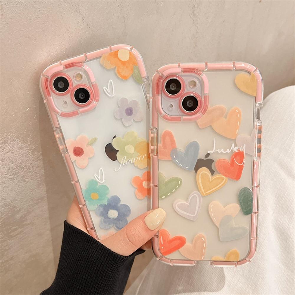 Cute Love Heart Soft Shockproof Bumper Transparent Phone Case For iPhone 12 13 Pro Max Silicone Back Cover Case  Cute Side Small Pattern for Women Girls Soft Silicone Shockproof Protective Cover