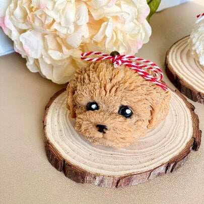Cute Puppy Sculpture Candle – Hand-Poured Soy Wax | Ivory, Brown & Pink