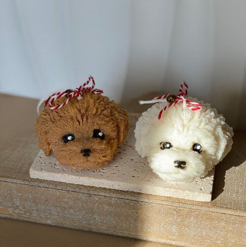 Cute Puppy Sculpture Candle – Hand-Poured Soy Wax | Ivory, Brown & Pink
