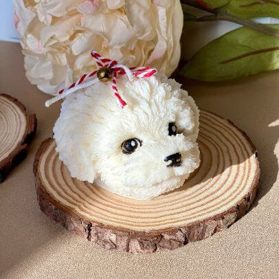 Cute Puppy Sculpture Candle – Hand-Poured Soy Wax | Ivory, Brown & Pink