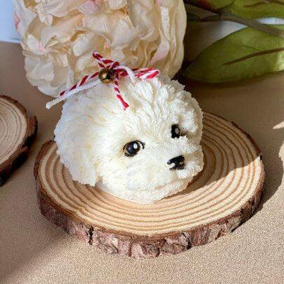 Cute Puppy Sculpture Candle – Hand-Poured Soy Wax | Ivory, Brown & Pink