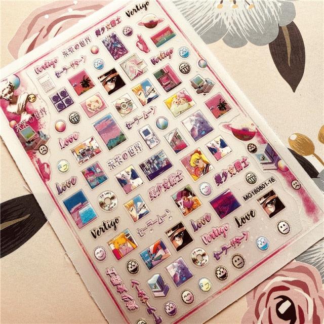 Cute rabbit Cute cat  Japanese Justice Girl 3D Back Glue Nail Sticker Nail Decoration Nail Art Nail Ornament Self Adhesive Nail Decals for Nail Art Decoration Including Hearts Stars Letters Bowknot Leaves Flowers Plants Fruits Butterflies for Woman
