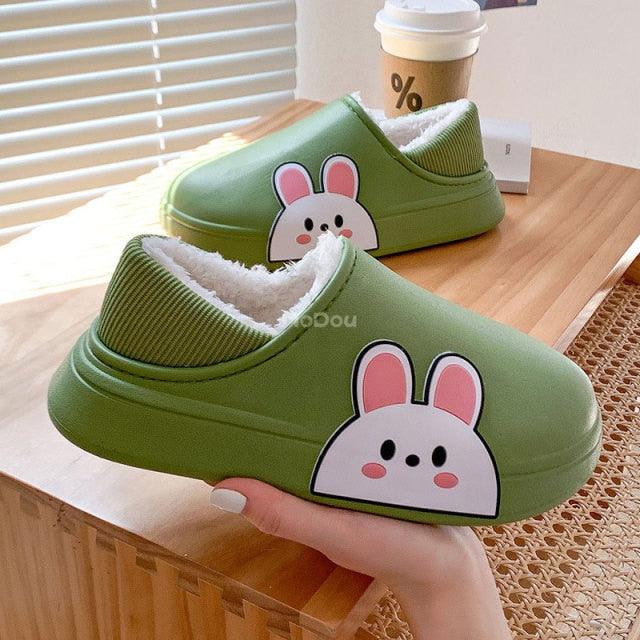Cute Side Bear Waterproof Cotton Women Shoes Winter Warm Indoor Outdoor Wrapped Heel Slippers EVA Comfort Memory Foam Slippers Waterproof Non Skid Warm Washable Cotton Shoes Loafer Slippers