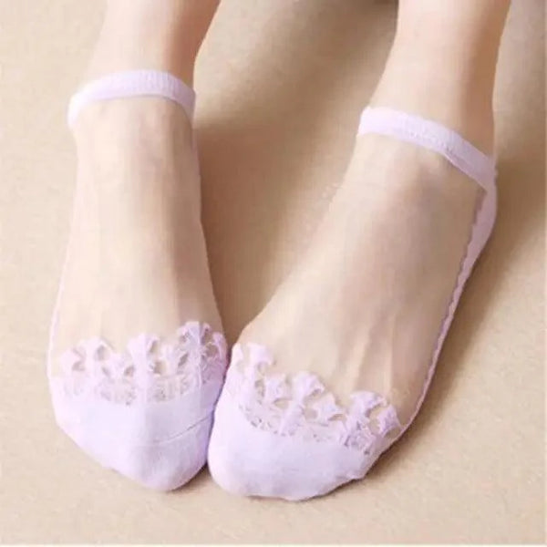 Cute Sock Slipper Women 1 Pair 2 Pieces Silk Spring Summer Thin Breathable Girl Socks Women Socks Breathable Anti-Friction Ultra Thin Socks for Women Transparent Lace Silk Elastic Socks