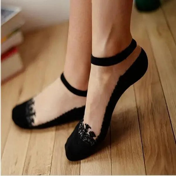 Cute Sock Slipper Women 1 Pair 2 Pieces Silk Spring Summer Thin Breathable Girl Socks Women Socks Breathable Anti-Friction Ultra Thin Socks for Women Transparent Lace Silk Elastic Socks