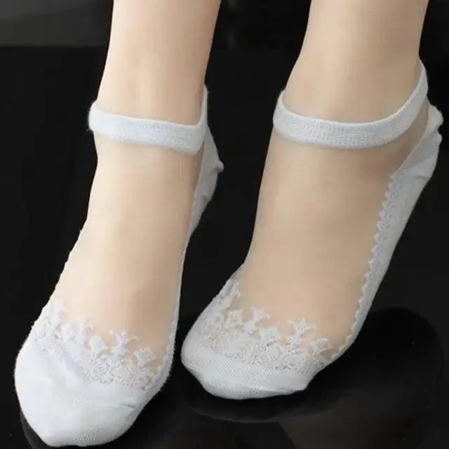 Cute Sock Slipper Women 1 Pair 2 Pieces Silk Spring Summer Thin Breathable Girl Socks Women Socks Breathable Anti-Friction Ultra Thin Socks for Women Transparent Lace Silk Elastic Socks