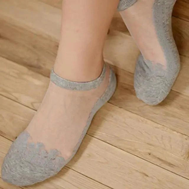 Cute Sock Slipper Women 1 Pair 2 Pieces Silk Spring Summer Thin Breathable Girl Socks Women Socks Breathable Anti-Friction Ultra Thin Socks for Women Transparent Lace Silk Elastic Socks