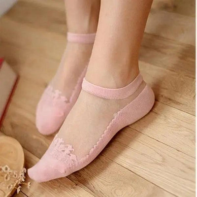 Cute Sock Slipper Women 1 Pair 2 Pieces Silk Spring Summer Thin Breathable Girl Socks Women Socks Breathable Anti-Friction Ultra Thin Socks for Women Transparent Lace Silk Elastic Socks