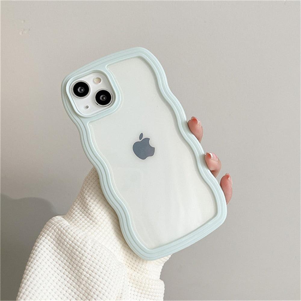 Cute Transparent Curly Wave Phone Case For iPhone 14Pro 13 12 11 Pro Max X XR XS Max Candy Color Shockproof Clear Hard  Cover Shockproof Popular Wavy Stylish Phone Case