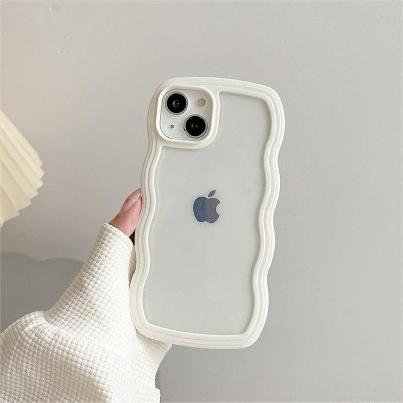 Cute Transparent Curly Wave Phone Case For iPhone 14Pro 13 12 11 Pro Max X XR XS Max Candy Color Shockproof Clear Hard  Cover Shockproof Popular Wavy Stylish Phone Case