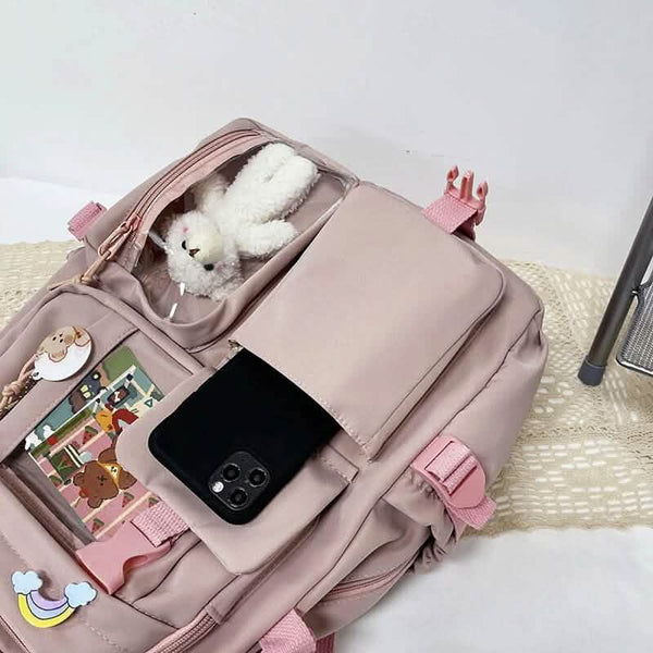 Cute Waterproof Multi-Pocket Women Backpacks with Bear Doll