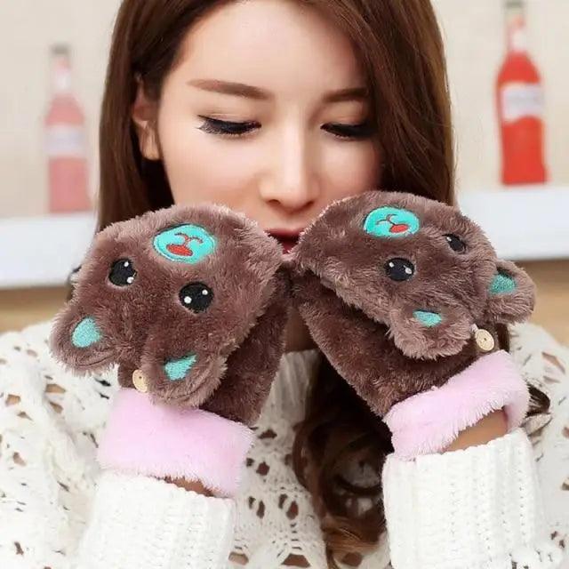 Cute Winter Warm Soft Half Finger Thick One Size Gloves For Women Fashionable Warm Comfortable Stylish Gloves For Girls