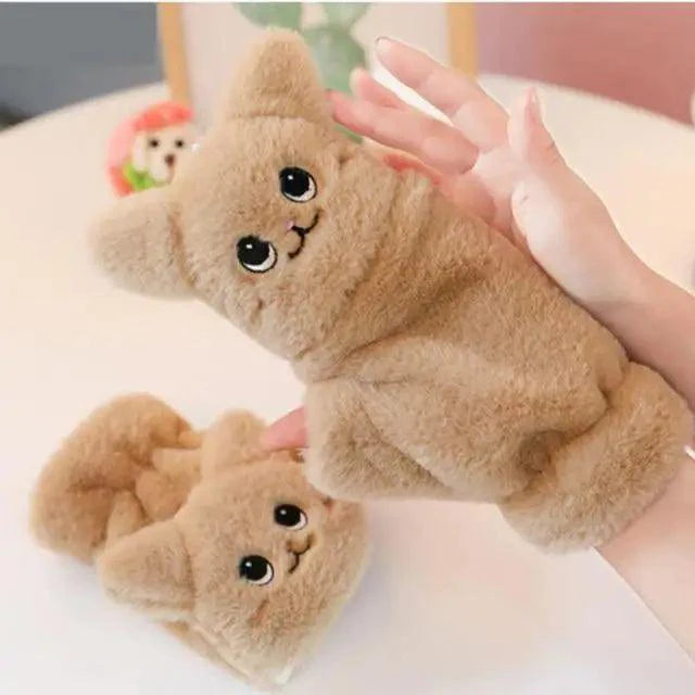 Cute Winter Warm Soft Half Finger Thick One Size Gloves For Women Fashionable Warm Comfortable Stylish Gloves For Girls