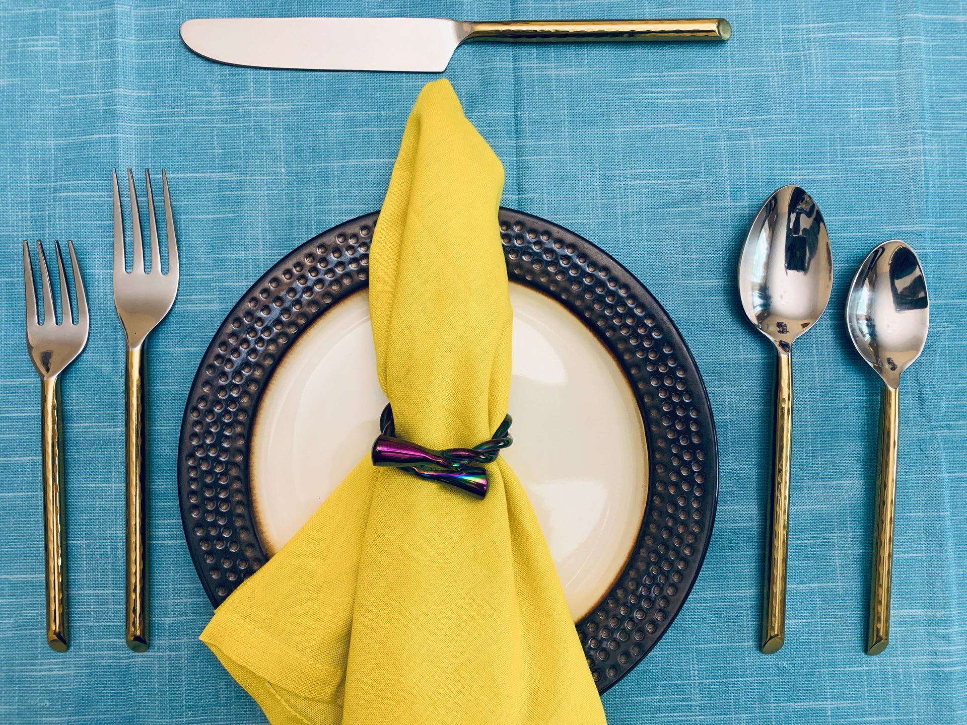 Vibhsa Stainless Steel Gold Flatware set of 20 pieces