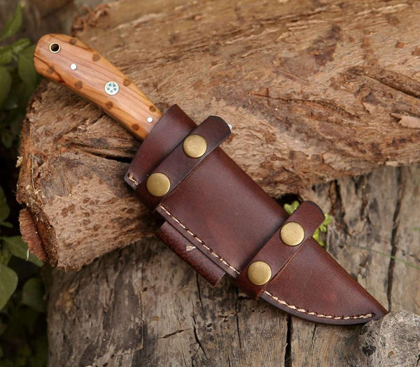 Cutlass Damascus Knife with Exotic Olive Wood Handle - Gifts for You 'n Me