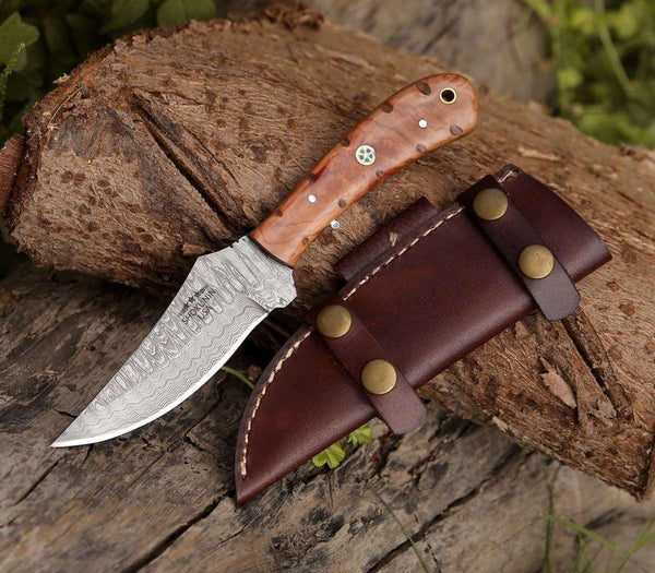 Cutlass Damascus Knife with Exotic Olive Wood Handle - Gifts for You 'n Me
