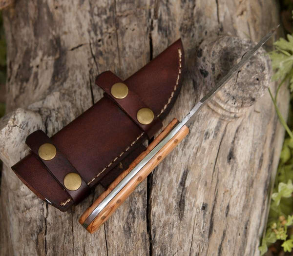Cutlass Damascus Knife with Exotic Olive Wood Handle - Gifts for You 'n Me